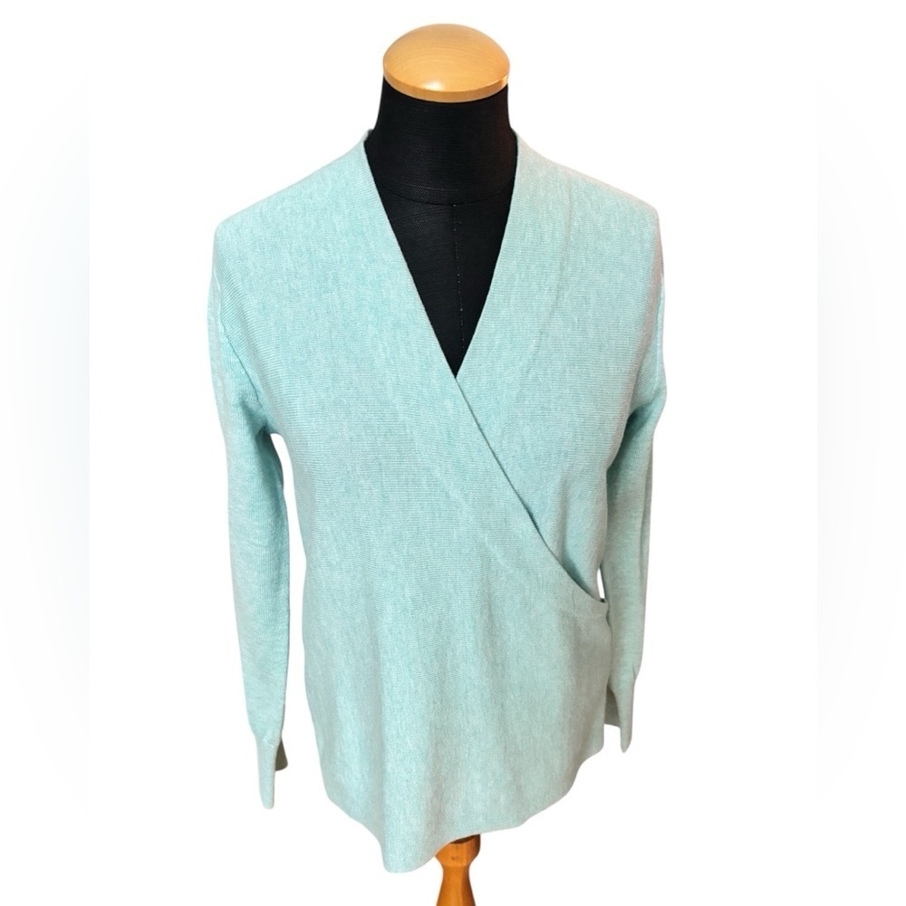 J. Jill Sweater Mint Green Surplice Faux Wrap Pullover Cotton Blend Size XS/P